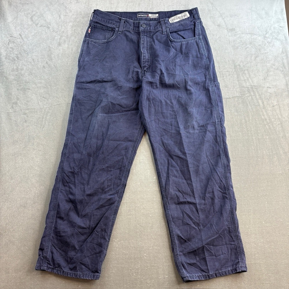 Carhartt FR Work Pants Navy Flame Resistant FRB159‎ DNY Mens 36x30 Loose Fit